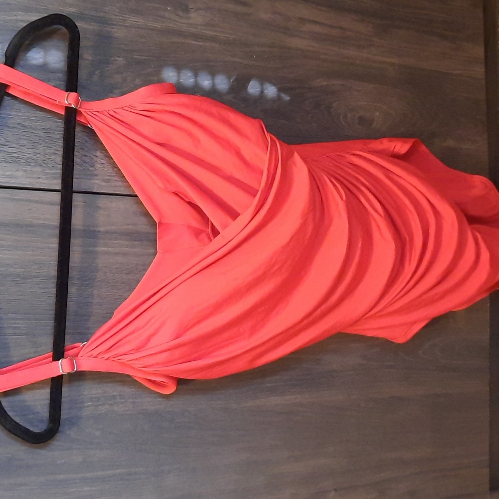 Reddish orange one piece swimsuit
